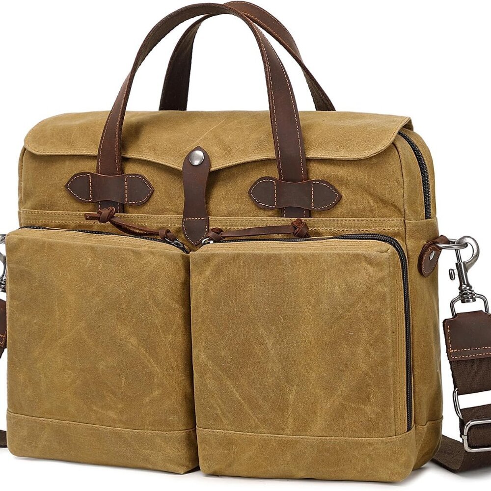Laptop Bag for Men 15.6 Inch Messenger Bag Water-resistant Waxed Canvas Laptop B